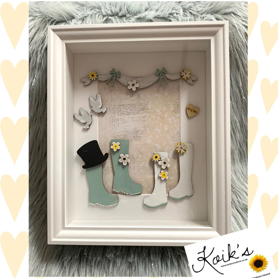 Handmade personalised Frame - Wedding wellies