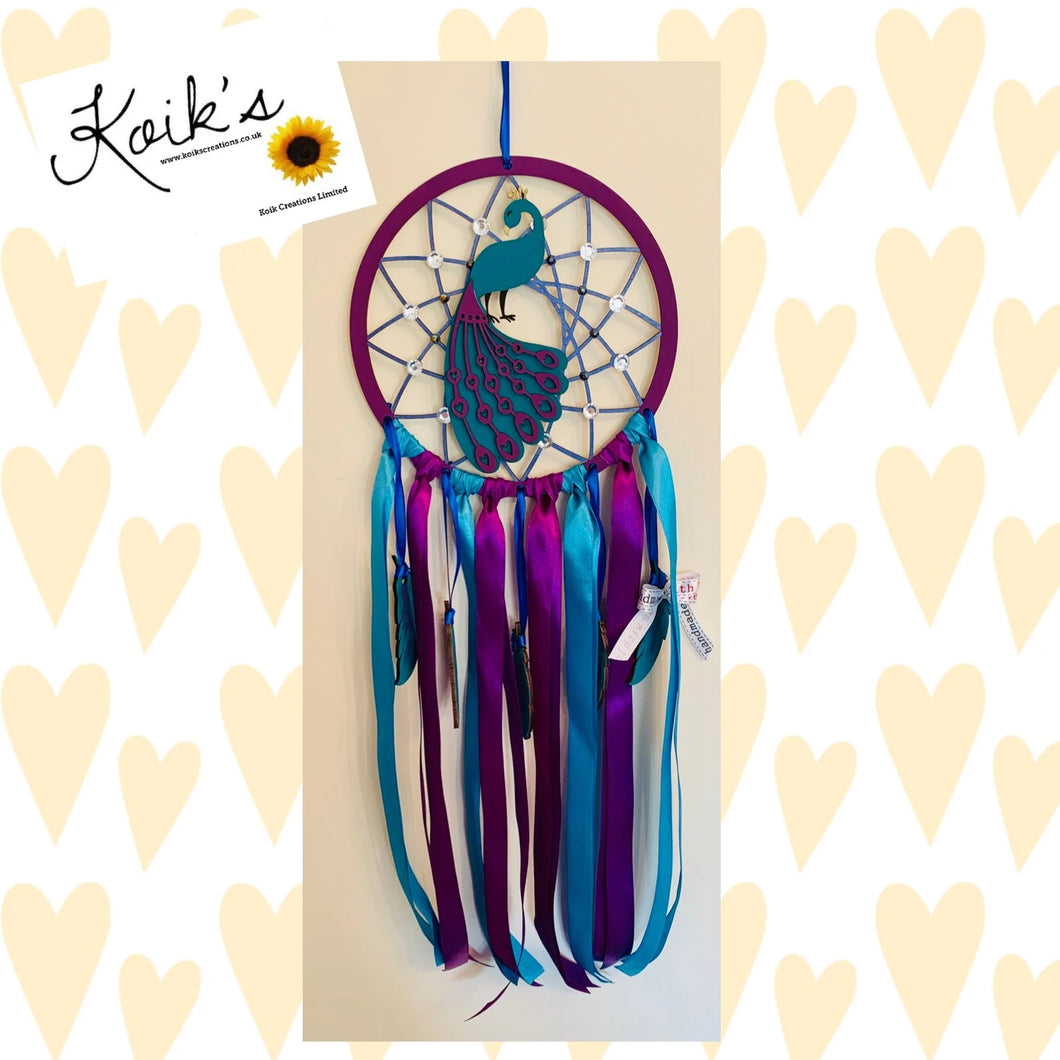 Hand Painted Wooden Dreamcatcher - Peacock