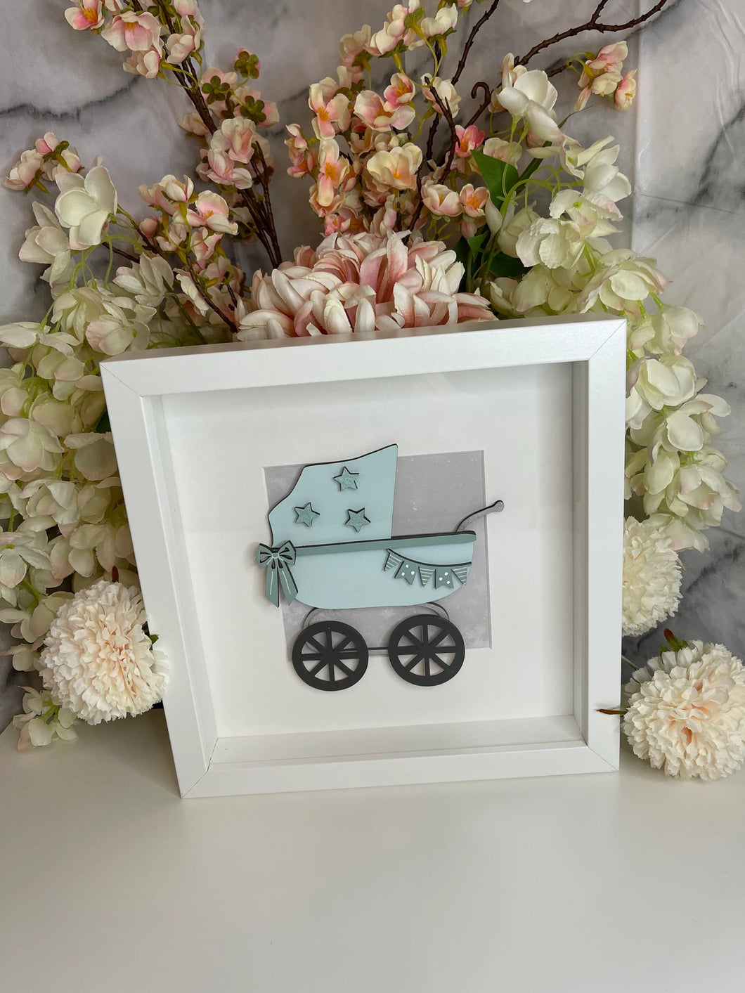 Handmade personalised Frame - Green Baby Pram