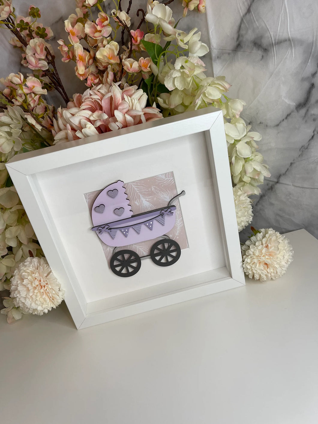 Handmade personalised Frame - Purple Baby Pram