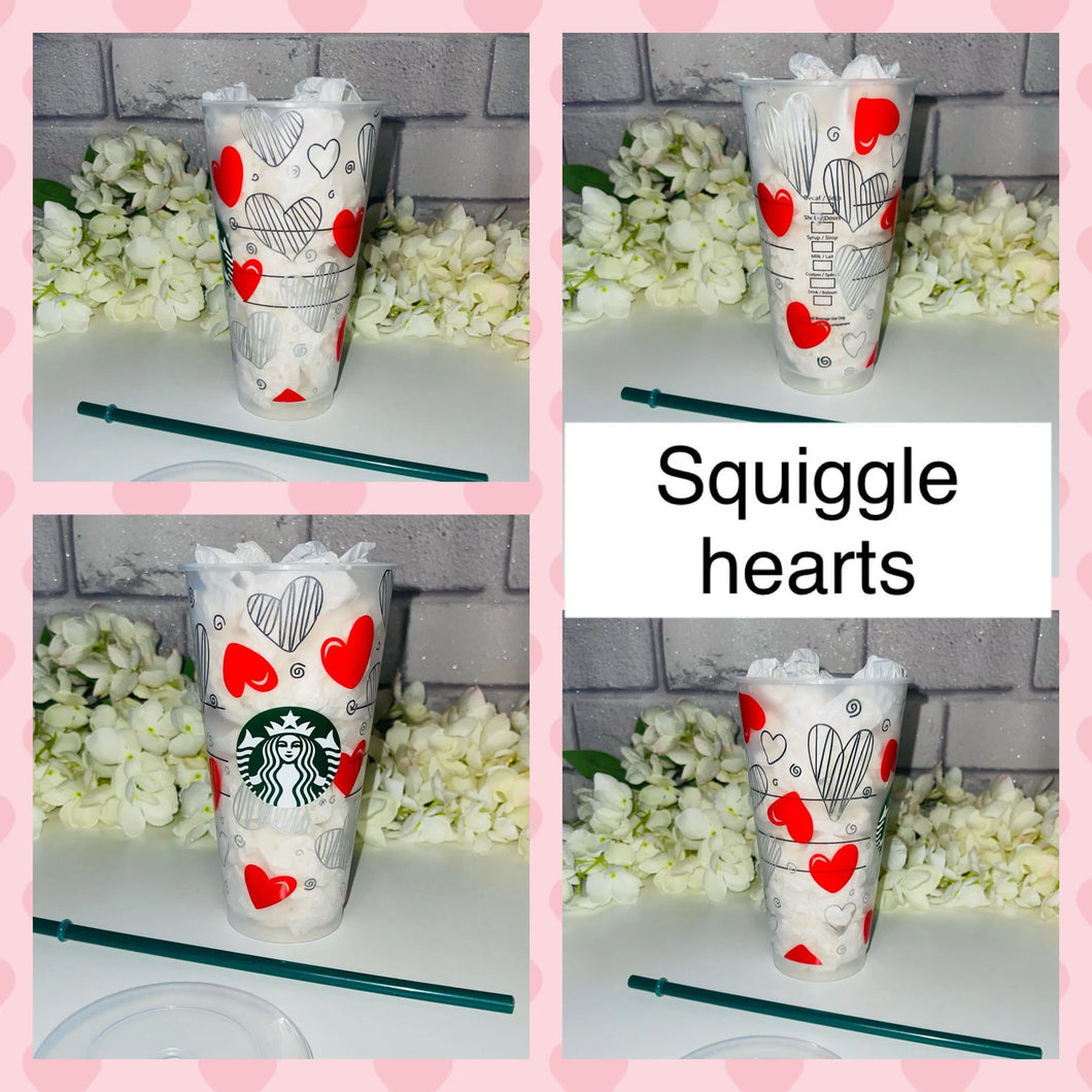 Squiggle hearts Valentines Starbucks cold cup