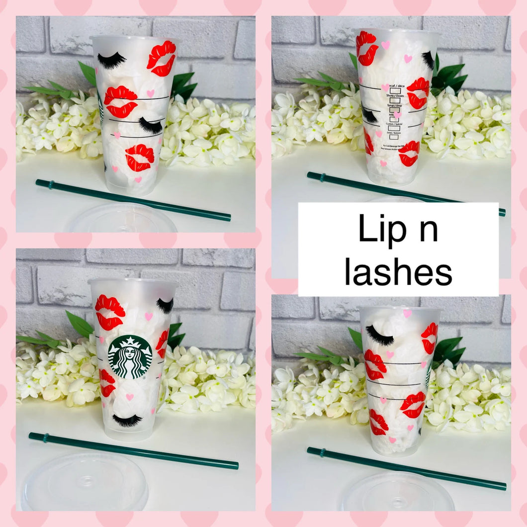 Lips n lashes Valentines Starbucks cold cup