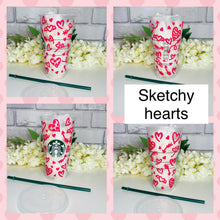 Load image into Gallery viewer, Sketchy hearts Valentines Starbucks cold cup
