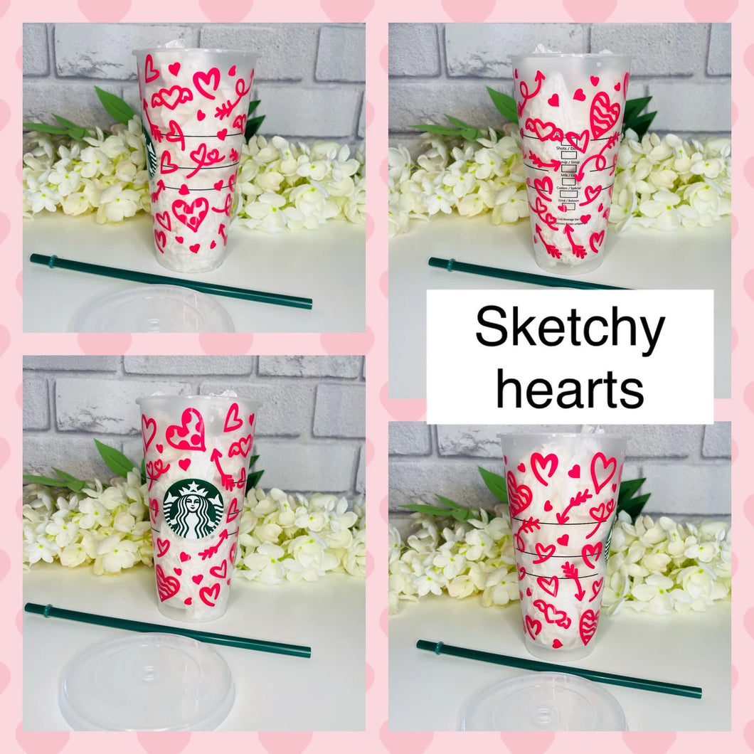 Sketchy hearts Valentines Starbucks cold cup