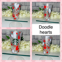 Load image into Gallery viewer, Doodle hearts Valentines Starbucks cold cup
