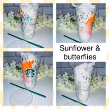 Load image into Gallery viewer, Sunflower and butterflies Starbucks cold cup
