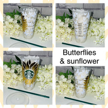 Load image into Gallery viewer, Butterflies and sunflowers Starbucks cold cup
