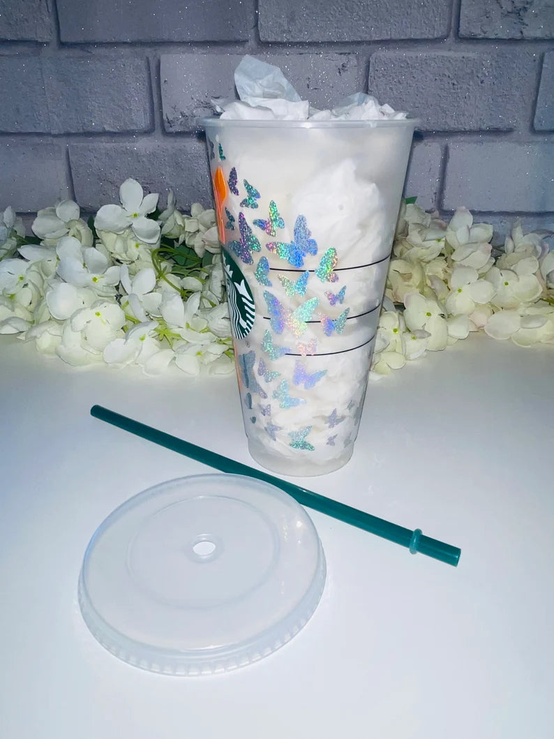 Sunflower and butterflies Starbucks cold cup