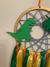 Load image into Gallery viewer, Hand Painted Wooden Dreamcatcher - Dinosaur
